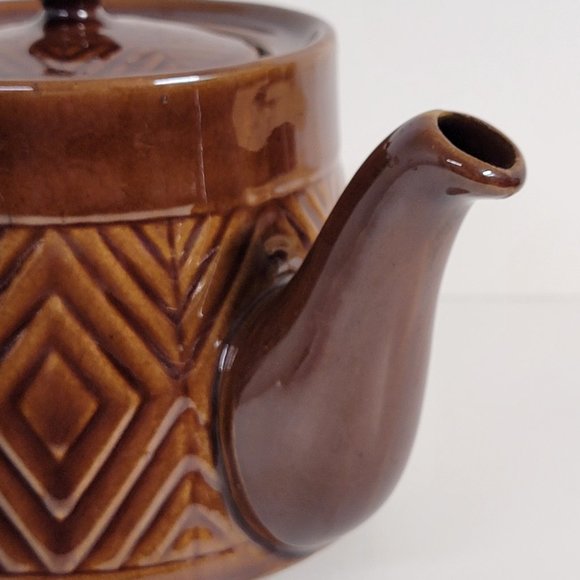 Vintage Brown Ceramic Teapot Geometric Design Made in China Excellent Condition - Picture 6 of 8